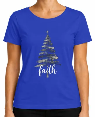 Produktbild von Faith Weihnachtsbaum Christlich Glitzer Silber Glaube Weihnachten Damen T-Shirt, Blau, XL
