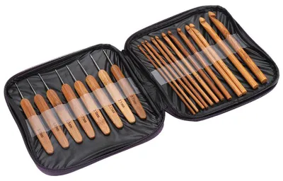 Obrázek produktu pro 20 háčků z bambusu, jehlice na pletení, příze, ruční práce, příslušenství pro šití, pletení, sada bambusových háčků s pouzdrem, nástroje pro tvoření
