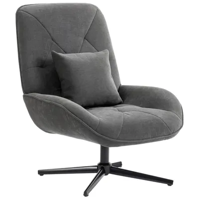 Produktbild von Drehbarer Akzentstuhl, Bürostühle,Drehstuhl,Chenille-Polstersessel mit Lendenkissen, Hohe Rückenlehne, Tiefer Sitz, Dunkelgrau