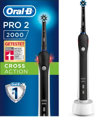 Produktbild von Oral-B Elektrische Zahnbürste Pro 2 2000 Black Edition, Rotierende Zahnbürste, Tägliche Pflege, Schwarz, Weiß, Rund, Akku, Integrierte Batterie
