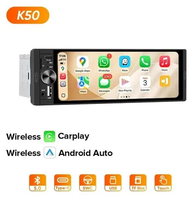 Imagen del producto de Radio para coche, pantalla táctil, compatibilidad universal, modelo K50 inalámbrico
