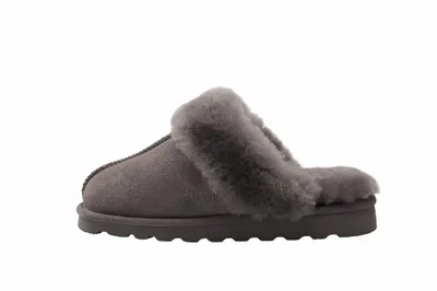 Produktbild von Damen Pantoffeln Slipper aus m australischem Lammerfell Plüsch Hausschuhe Anthrazit 37