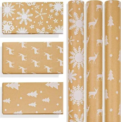 Immagine prodotto di Carta da regalo natalizia, 3 rotoli, 43 cm x 3 m, carta kraft marrone naturale