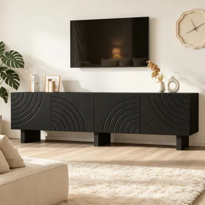 Produktbild von TV-Bank Lowboard in Schwarz, Struktur-Design, Stauraum, 180 x 40 x 55 cm, Schwarz