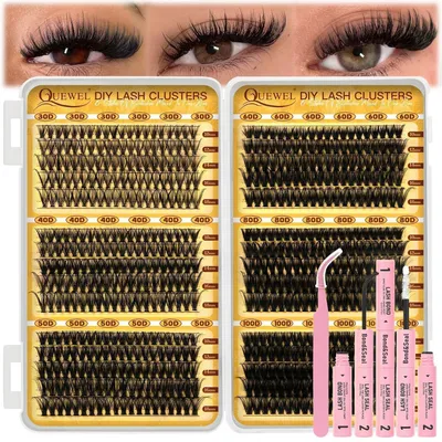 Zdjęcie produktu dla Zestaw przedłużania rzęs, 10-18 mm (30+40+50+60+80+100 sztuk), zawierający klej i pęsetę