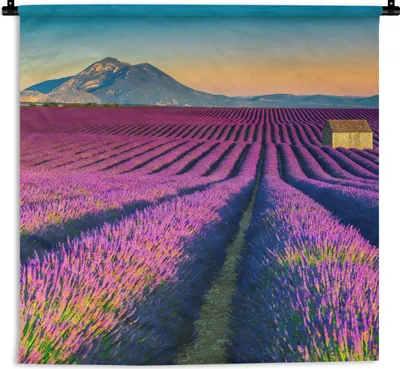 Produktbild von MuchoWow® Wandteppich Wandbehang Lavendel - Berg - Blumen 120x120 cm Tapisserie Dekoration Wandtuch - Modern - Baumwollgewebe