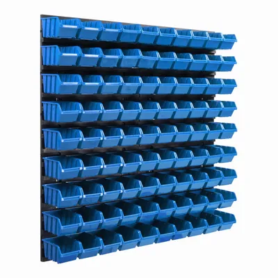 Image de Système de stockage Etagère murale 770 x 780 mm | 90 pcs. Box | Bacs gerbables Rayonnage pour bacs à bec | Panneaux muraux extra-forts | Rayonnage extensible | Rayonnage d'atelier Rayonnage de stockage Rayonnage mural d'atelier Rayonnage emboîtable