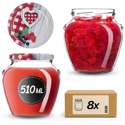 Produktbild von KADAX Einmachgläser 510 ml mit Schraubdeckel fi82mm, Schraubgläser mit Deckel, Einkochgläser, Sturzgläser zum Einkochen, Einmachglas (Biene, 8 Stück)
