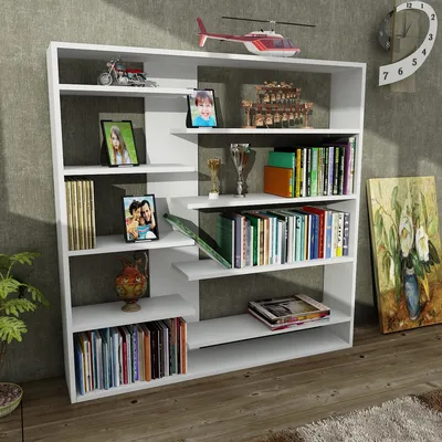 Produktbild von Modernes Bücherregal Handy in Weiß, melaminbeschichtet, 126x125x22 cm (HxBXT)