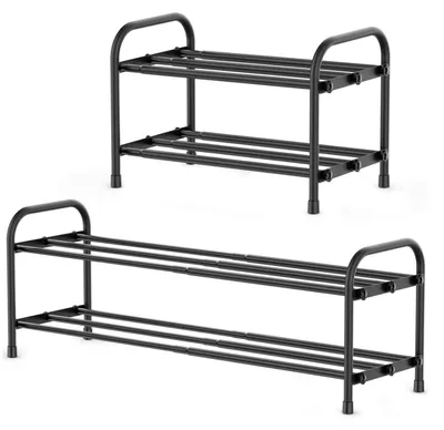 Immagine prodotto di Scaffale espandibile per scarpe, da 45 a 80 cm, in metallo nero, con 2 ripiani
