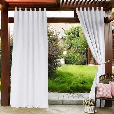 Produktbild von Außen Vorhang Wasserdicht Blickdicht Gardine Outdoor Vorhänge Schlaufenschal für Terrasse Balkon Garten Hof, 132x213cm, Weiß