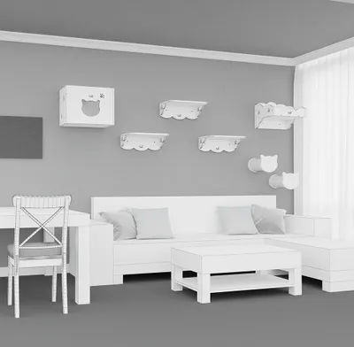 Produktbild von CatS Design Katzen Kletterwand Set xxl große Katzen stabil 7 Teilig Wandkratzbaum K1