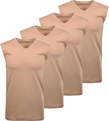 Produktbild von RAGMAN Herren Unterhemden, 4er Pack - Shirt, Baumwolle, V-Ausschnitt, einfarbig Beige S