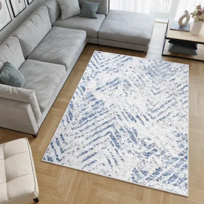 Image de Tapis SKY Moderne Crème Bleu Salon ÖKO-TEX 120 x 170 cm