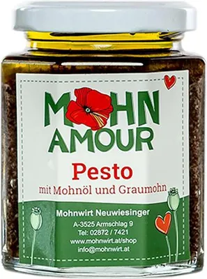 Produktbild von Graumohnöl- Pesto 190ml - Waldviertler Graumohn mit Graumohnöl - Kräutersalz und Petersilie von Mohn Amour