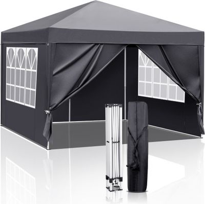 FCH Faltpavillon 3 x 3m Pop Up Pavillon Faltbar Wasserdicht Gartenzelt, UV-Schutz 50+ Pavillons & Partyzelte Festzelt mit 4 Seiten für für Camping / Garten / Hochzeit / Strand, grau