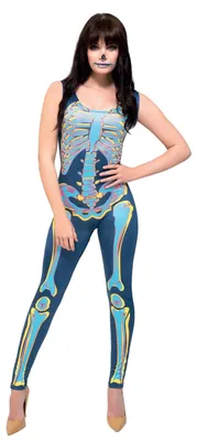 Produktbild von Smiffys Fever y-Skelett-Kostüm, Blau, mit Bodysuit