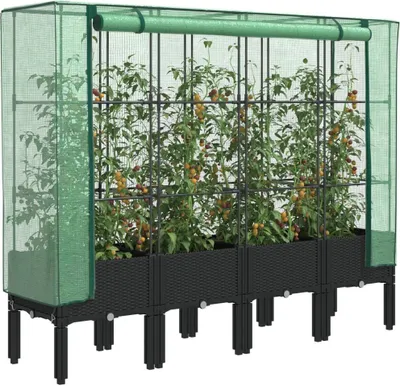 Produktbild von Möbel Hochbeet mit Gewächshaus-Aufsatz Rattan-Optik 160x40x140 cm - Beete 4015821