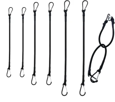 Image de Lot de 6 élastiques avec crochets, épaisseur 8 mm, noir, 100 % latex : 2 x 50 cm, 2 x 100 cm, 2 x 150 cm