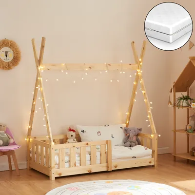Immagine prodotto di Letto per bambini 'Helsingborg' con materasso e protezione anticaduta in legno di pino 70 x 140 cm colori del legno