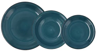 Geschirrset 18-teilig, 6 Personen, Keramik, Blau, handbemalt