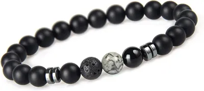 Productafbeelding van Natuurstenen Armband - Lavasteen Onyx - Dagelijks Dragen - Handgemaakt Uniek - 8 mm Kralen - Zwart