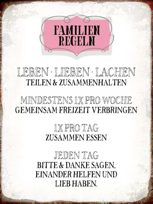 Produktbild von vianmo Holzschild 40x30 cm Familien Regeln leben lieben