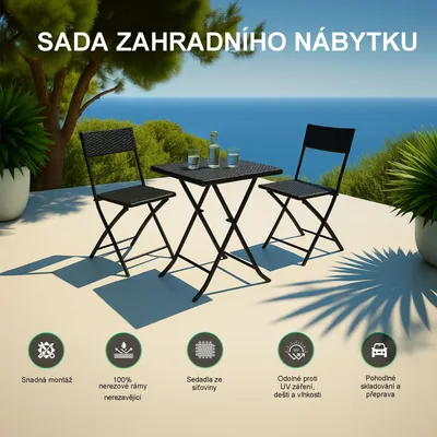 Obrázek produktu pro Black Forest Malá sada zahradního nábytku, dvě židle + stůl, černá barva
