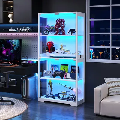 Produktbild von BROTTAR Weiße Glasvitrine mit LED & Sensor, 4 Ebenen 80x36x165 cm, Sammlerschrank mit Glastüren