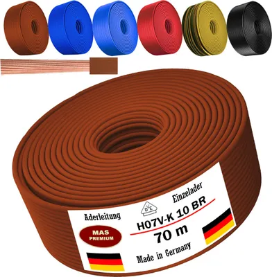 Obrázek produktu pro 70 metrů přívodního kabelu H07 V-K BR, 1x10 mm², hnědý, jednodrátový, flexibilní