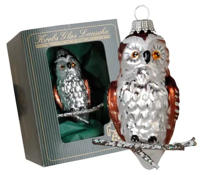 Produktbild von Krebs Glas Lauscha Weihnachtsbaumschmuck - Mick, die kleine Eule - aus Glas gefertigt - ca. 7 cm