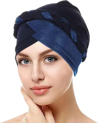 Produktbild von jinaishop Turban Mode Chemo Kappe für Frauen Knot Soft Schlafhut Kopftuch islamische Kopfbedeckung Blau