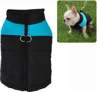 Produktbild von Weiche Hundejacke - Warme Jacke für Welpen & Hunde - Tierbekleidung - Regenjacke ideal für Herbst und Winter - Schwarz/Blau