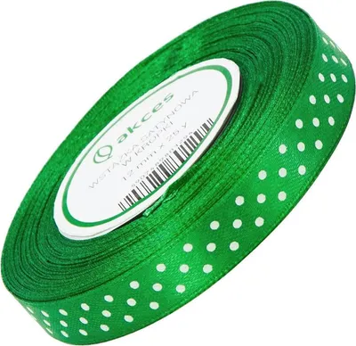 Immagine prodotto di Nastro di raso verde con puntini bianchi 12mm 23m
