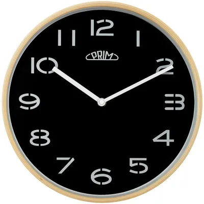 Produktbild von PRIM Wanduhr Woody Holz Naturbelassen/Schwarz Ø 300 mm Quarzuhrwerk