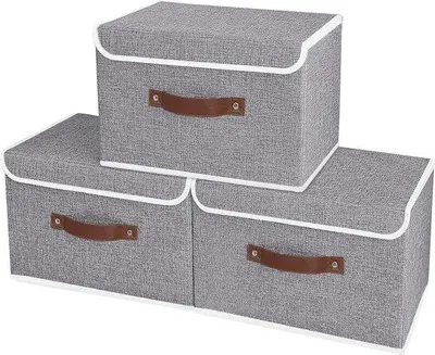 Produktbild von Famanu Aufbewahrungsboxen mit Deckel 3er-Set - Grau - 33x23x20cm - Mit Griff - Organisieren
