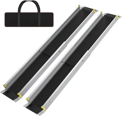 Produktbild von Rollstuhlrampe Teleskop Aluminium Auffahrrampe, 2 Stück Teleskoprampe rutschfeste Verstellbare Rampen Rollstuhl Rampe bis zu 272kg, für Rollstuhl Treppen, 4 FT