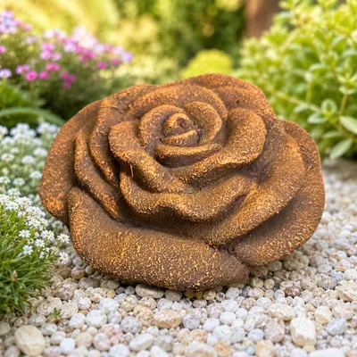 Produktbild von Rosenblüte aus Stein – Steinrose Blüte aus Steinguss, frostfeste Gartendeko Rost-Optik 12 cm