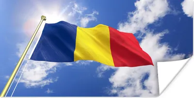 Produktbild von MuchoWow® Poster Rumäniens Flagge weht am Himmel 160x80 cm - Foto Poster