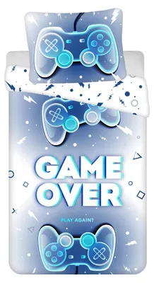 Obrázek produktu pro 3D Bavlněné povlečení GAME OVER modré, 100% bavlna Rozměr povlečení: 70 x 90 cm | 140 x 200 cm