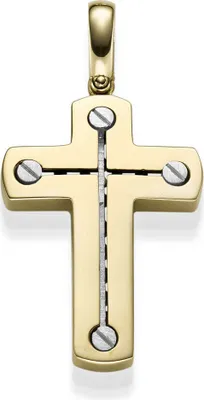 Produktbild von Anhänger Kreuz 38x26mm aus 585 Gold Gelbgold & Weißgold bicolor matt-glänzend