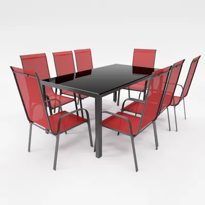Produktbild von Gartenmöbel Set Metall Tisch 8 Stapelsessel Essgruppe Gartenset Sitzgruppe Stuhl burgundrot