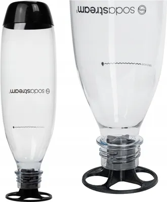 Two views of a SodaStream bottle holder stand, one full view and one close-up of the top part.