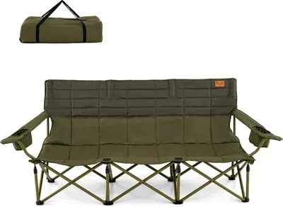 Produktbild von COSTWAY Campingstuhl für 3 Personen, Klappstuhl mit verstellbaren Armlehnen, Getränkehaltern & Tragetasche, Angelstuhl klappbar bis 408kg, Grün