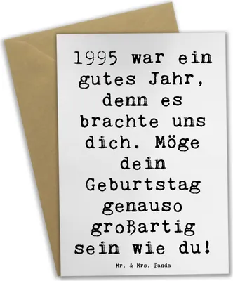 Produktbild von Mr. & Mrs. Panda Glückwunschkarte Spruch 1995 Geburtstag - Weiß - Geschenk, dankeskarten, einladungskarten, gutes Jahr, einzigartige Geschenke, Alter, osterkarten