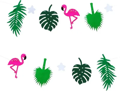 Produktbild von Oblique Unique Hawaii Girlande Sommer Party Deko Banner mit Flamingos + Palmenblätter