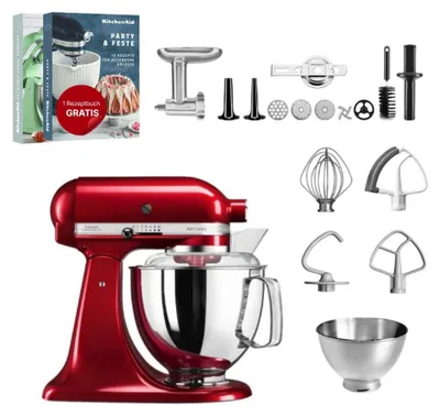 Produktbild von KitchenAid 4,8 L 5KSM175 Artisan Küchenmaschine Meatlover mit Ganzmetall- Fleischwolf Liebesapfel