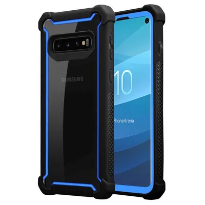 Produktbild von Cadorabo Hülle für Samsung Galaxy S10 PLUS Schutzhülle in Blau Handy Hülle Etui TPU Silikon-Rand Glas-Rücken Acryl