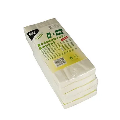 Produktbild von Papstar Butterbrotbeutel 21 x 10 x 3 cm weiß , fettdicht 10 x 500 Stück