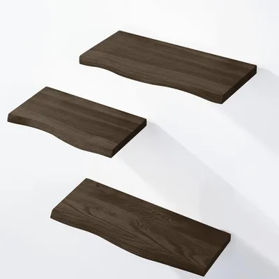 Produktbild von LAMO Manufaktur 3 Stück Wandregal aus Holz mit unsichtbarer Befestigung 42/36/30cm | Wandregal aus 100 % echtem Holz | Hängeregal für Wohnzimmer, Wandregale SET 1 Baumkante Farbe: Schwarz